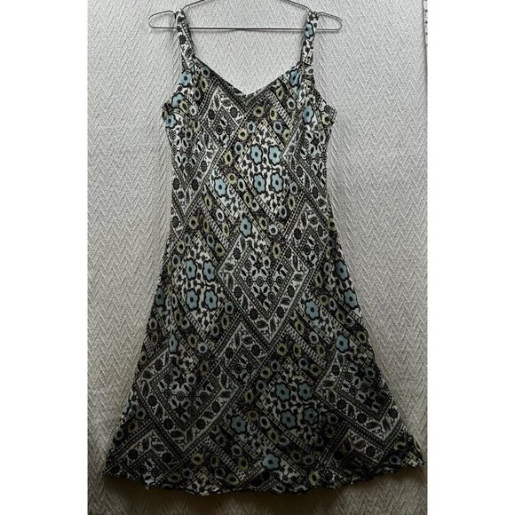 Ann Taylor Loft Sleeveless Midi Mini Dress Floral Geometric Print White Blue Gre - Picture 4 of 6